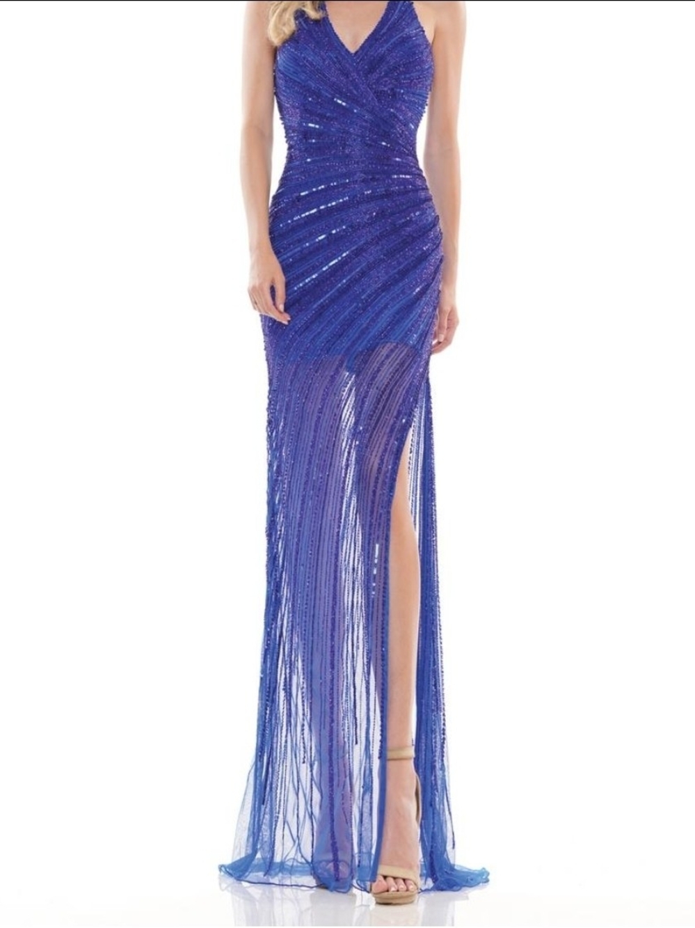 SZ 8- COLORS #K125 GOWN Royal Blue FULLY Beaded -Neck Prom Gown